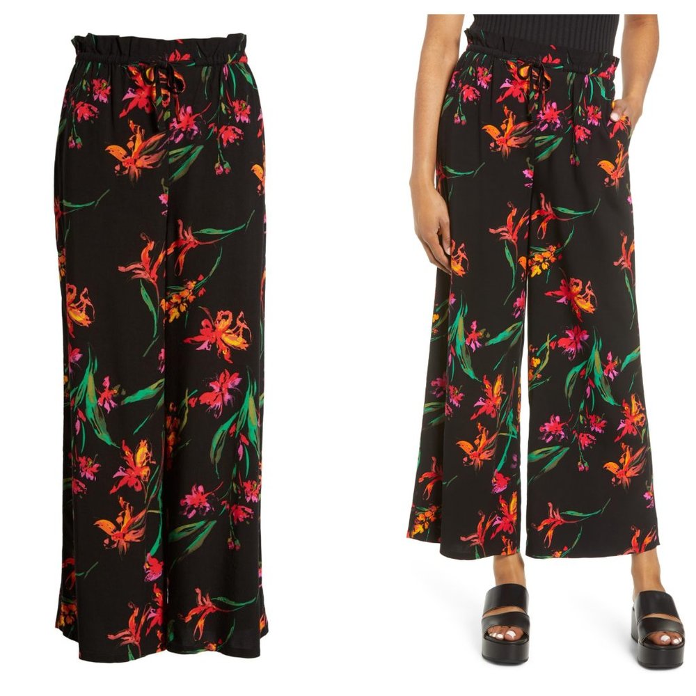BP 1X Pull on Wide Leg Rayon Pants Floral Print
